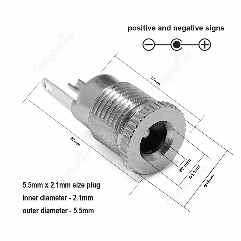 1/3/5/10Pcs DC Power Supply Jack Socket Female Panel Mount Connector 5.5mm 2.1mm Plug Adapter 2 Terminal Types 5.5x2.5mm