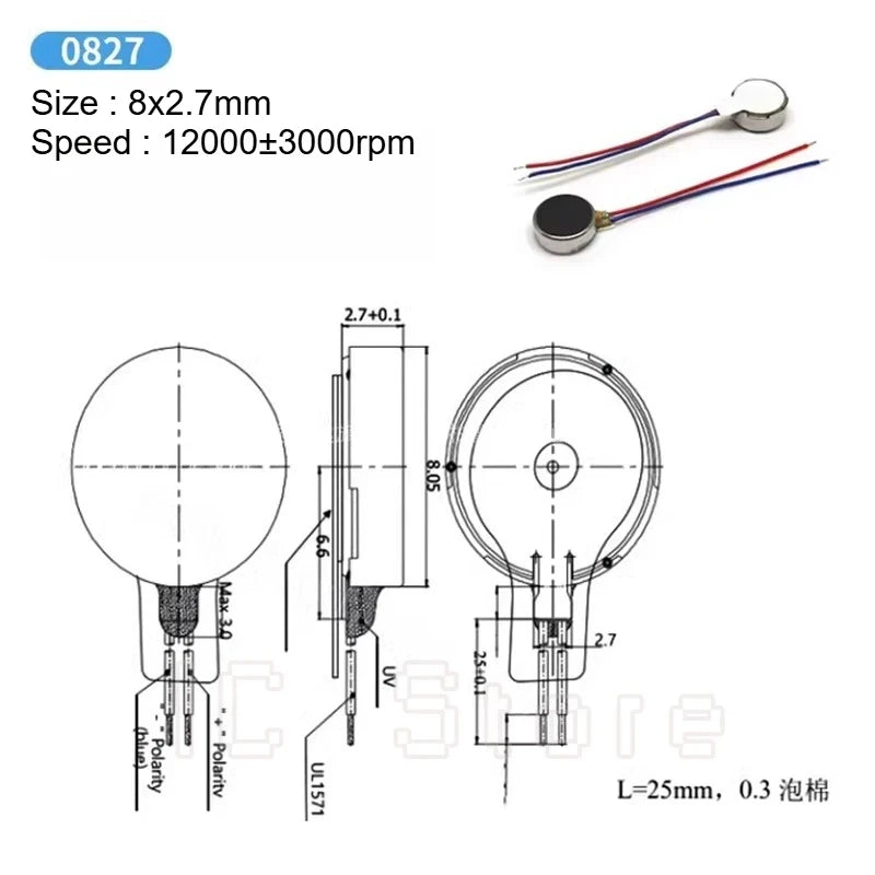 5PCS Micro DC Vibration Motor 0820 0827 0834 1027 1020 1030 1034 Mobile Phone Vibration Flat Motor DC3-5V