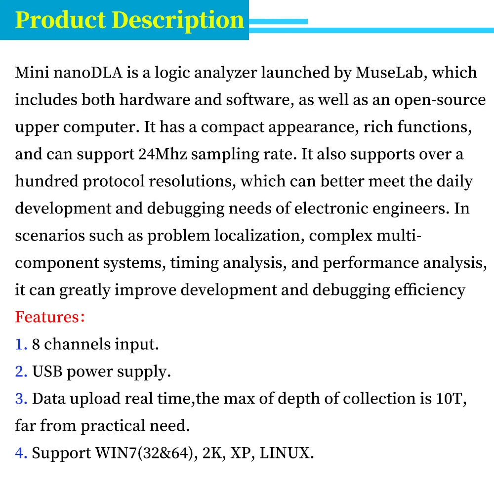 USB Logic Analyzer Microcontroller for ARM FPGA Debugger 8 Channels 24M Samples Set for Digital Electronics Testing ﻿