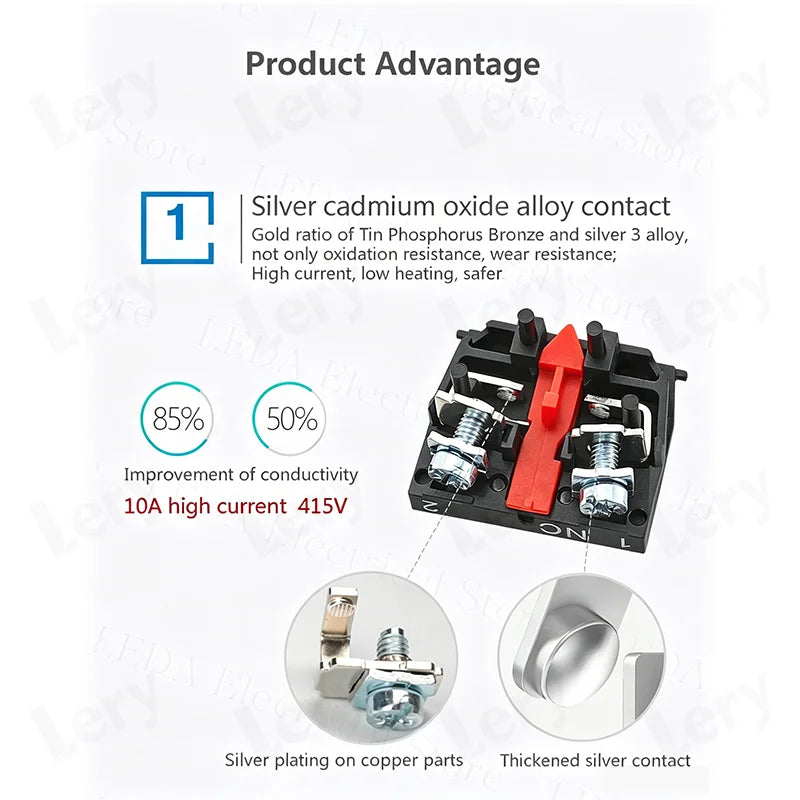 1Pcs XB2-BG21 XB2-BA31 XB2-BS54 22mm Knob Key Start Inching Power on Button Switch Self Reset Small Mushroom Head Emergency Stop