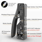 ZoeRax RJ45 Crimp Tool Ethernet Crimping Tool Wire Cutter Crimper for Cat7 Cat6a Cat6 Cat5e Pass Through Connectors