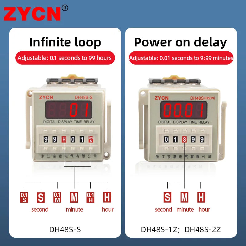 DH48S-S Time Delay Relay Switch DC24V 12V 0.1S-99H Digital LED Programmable With Base Timer Relay SPDT AC220V With Transformer