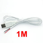 0.3m/1m/2m USB Power Supply Cable 2 Pin USB 2.0 A Female Male Charger Charging Cord Extension Connector DIY White Wire