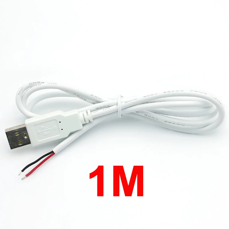 1/3/5PCS USB 2.0 Male Plug 2pin Bare Wire USB Power Cable DIY Pigtail Cable For USB Equipment Installed Replace Repair DIY White