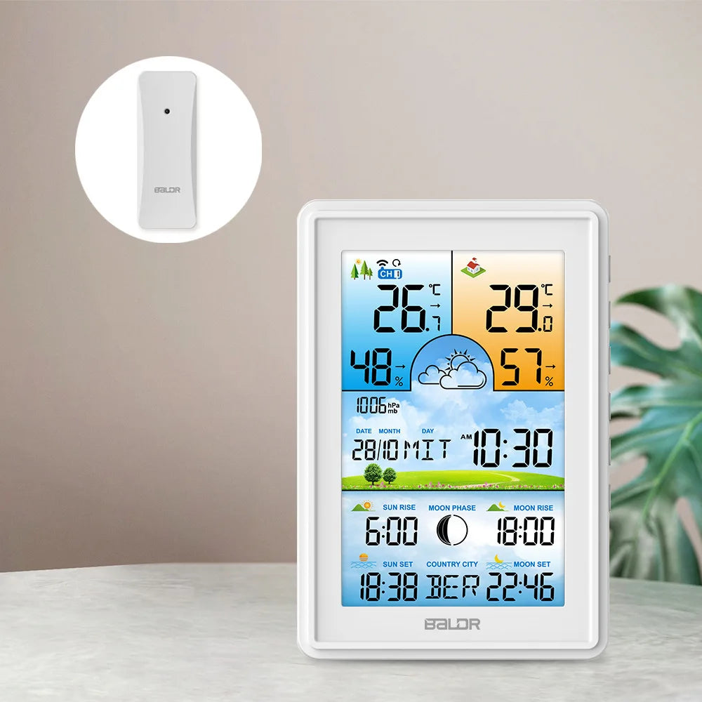 Baldr Wireless Digital Color Display Weather Station Clock Barometer Thermometer Hygrometer Trend Forecast Outdoor Sensor