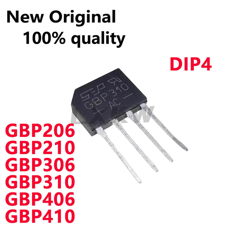 10/PCS New GBP206 GBP210 GBP306 GBP310 GBP406 GBP410 DIP4 Flat-legged rectifier bridge stack In Stock