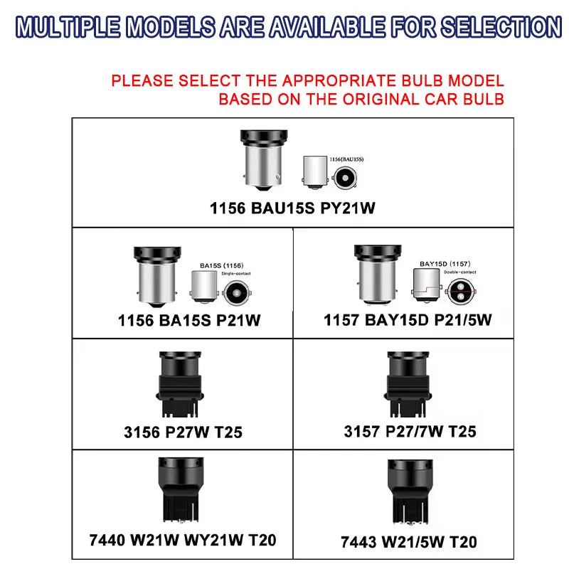 50Pcs BA15S 1156 BAU15S PY21W T20 7443 W21/5W P21/5W BAY15D 1157 3157 P27/7W LED Reverse Brake Lights LED Signal Lamp Car Lights