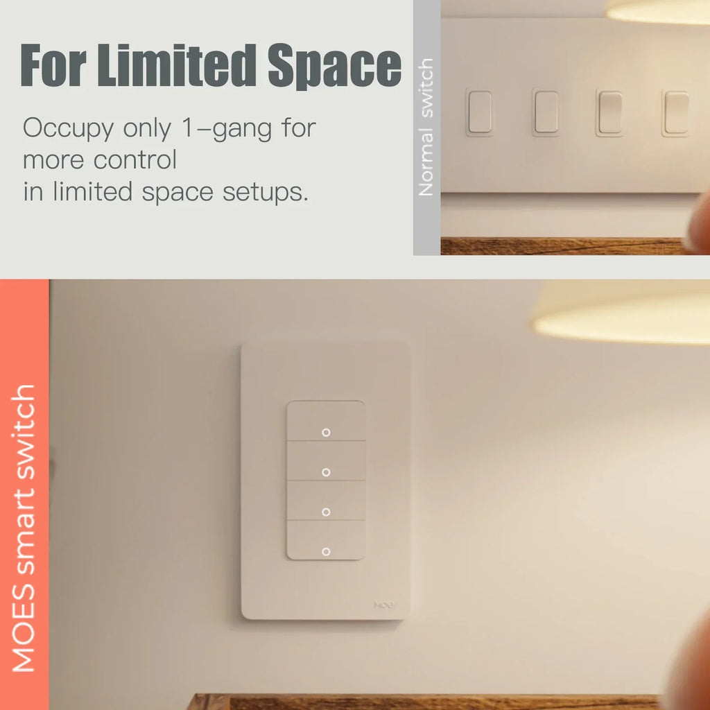 MOES Tuya ZigBee US Smart Light Switch Push Button Wall Switch Neutral Wire/No Neutral Wire Required Work With Alexa Google Home