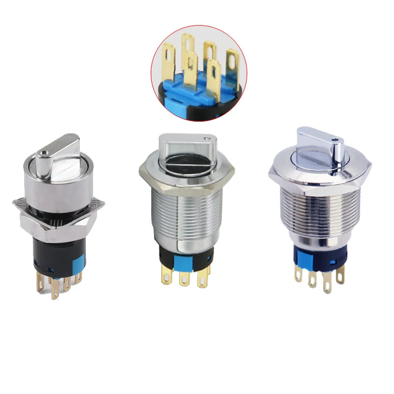 16/19/22mm, Metal Rotary Switch, Selected Toggle Switch With LED 12-24V, 2 Positions / 3 Position Waterproof