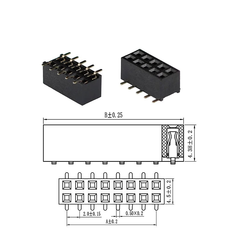 10pcs 2.0mm SMD PH4.3mm/PH2.0mm Standard/ Short Profile Double Row 2X3/5/7/9/10/12/18/24P PCB SMT Socket Gold Female Header
