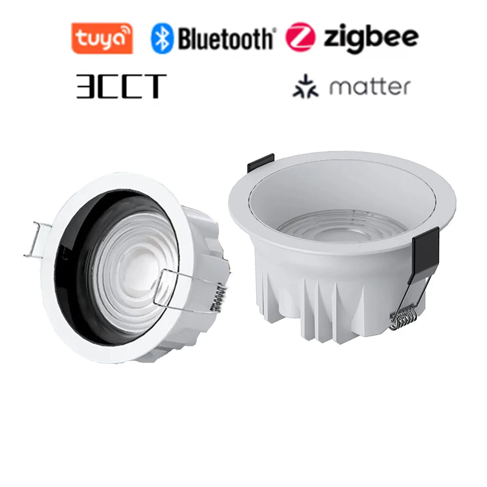 3CCT Tuya Bluetooth/Zigbee Matter Smart Recessed LED Downlight Aluminum Downlight AC5W-20W Spot Light
