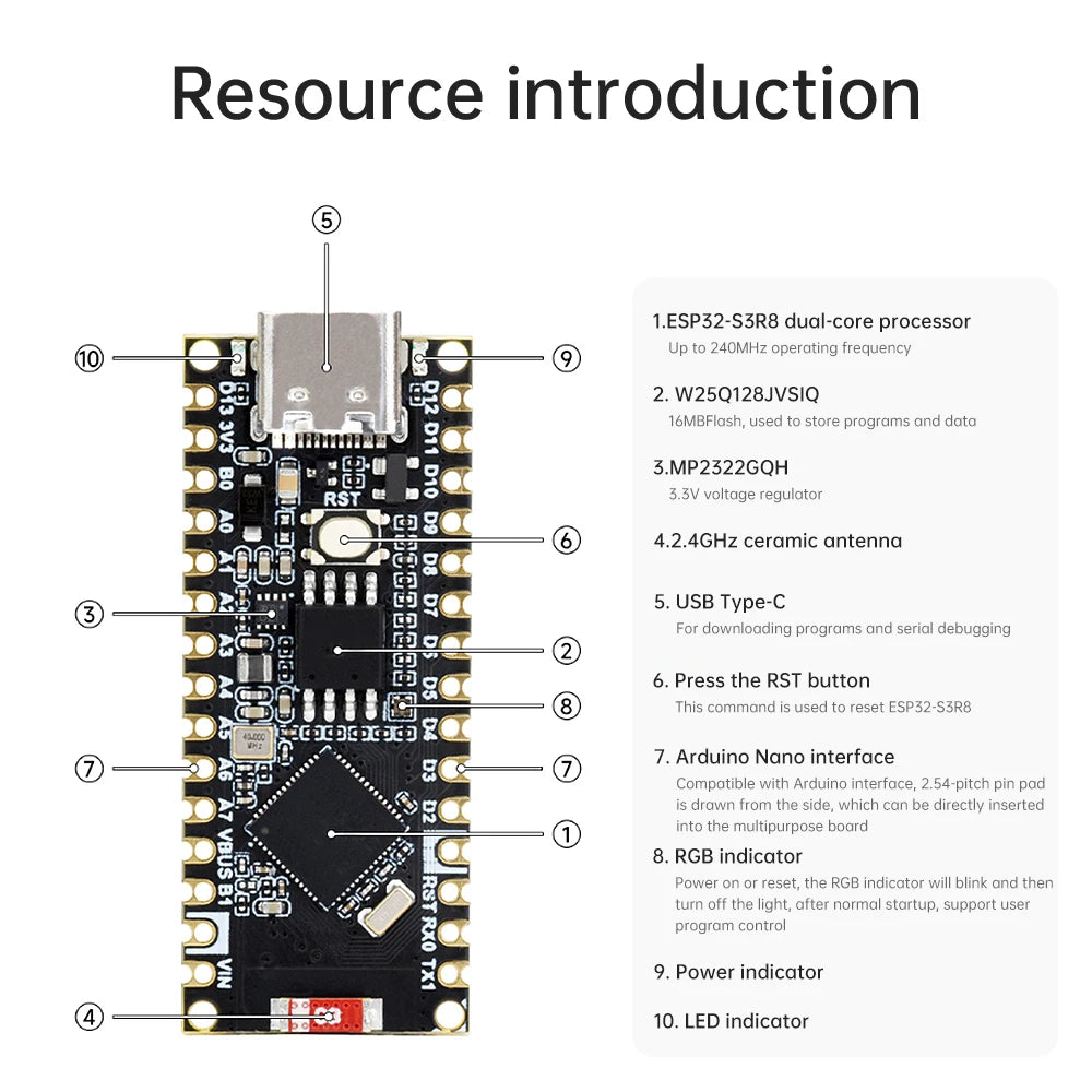 ESP32-S3-Nano WiFi Bluetooth Development Board IoT Development Board based on ESP32-S3R8 Compatible with Ard Nano ESP32