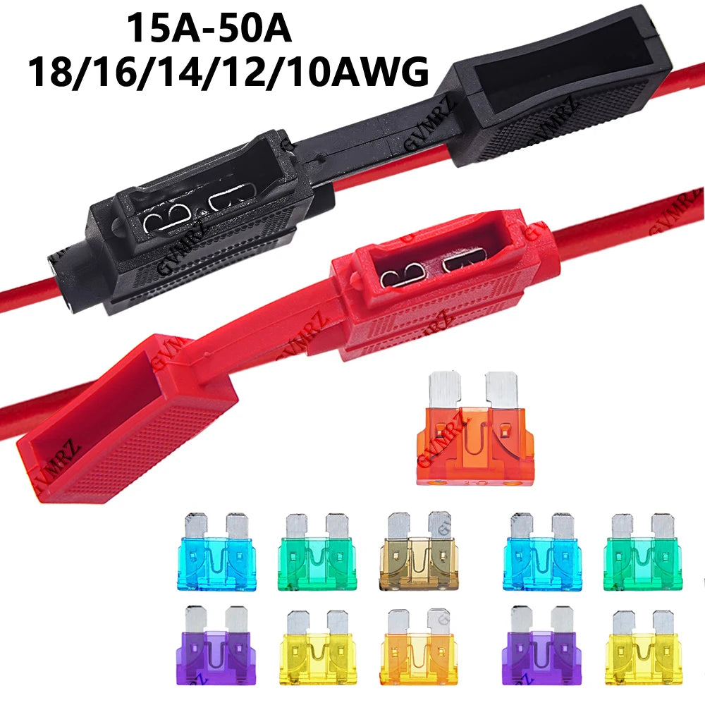 15A-50A 3A 4A ATC Medium Blade Waterproof Fuse Holder For Automobile 32V 18/16/14/12/10AWG Standard Fuse Insert  5A 7.5A 10A