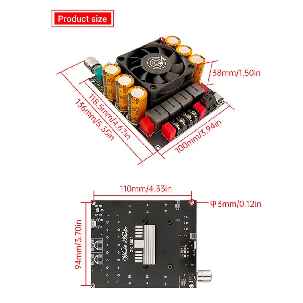 ZK-6002 DC18-50V Pure Power Amplifier Board 2.0 600W+600W Stereo Audio Amplifier Module TPA3255 Amplifier Chip