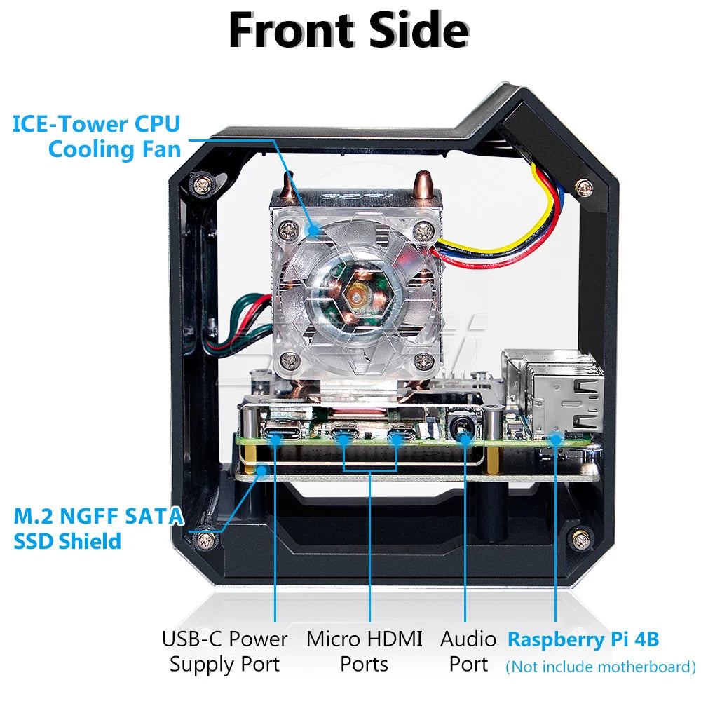 52Pi Raspberry Pi 4 Model B ABS Mini Tower NAS Kit with Ice Tower 0.96 Screen Dispaly Power Adaptor