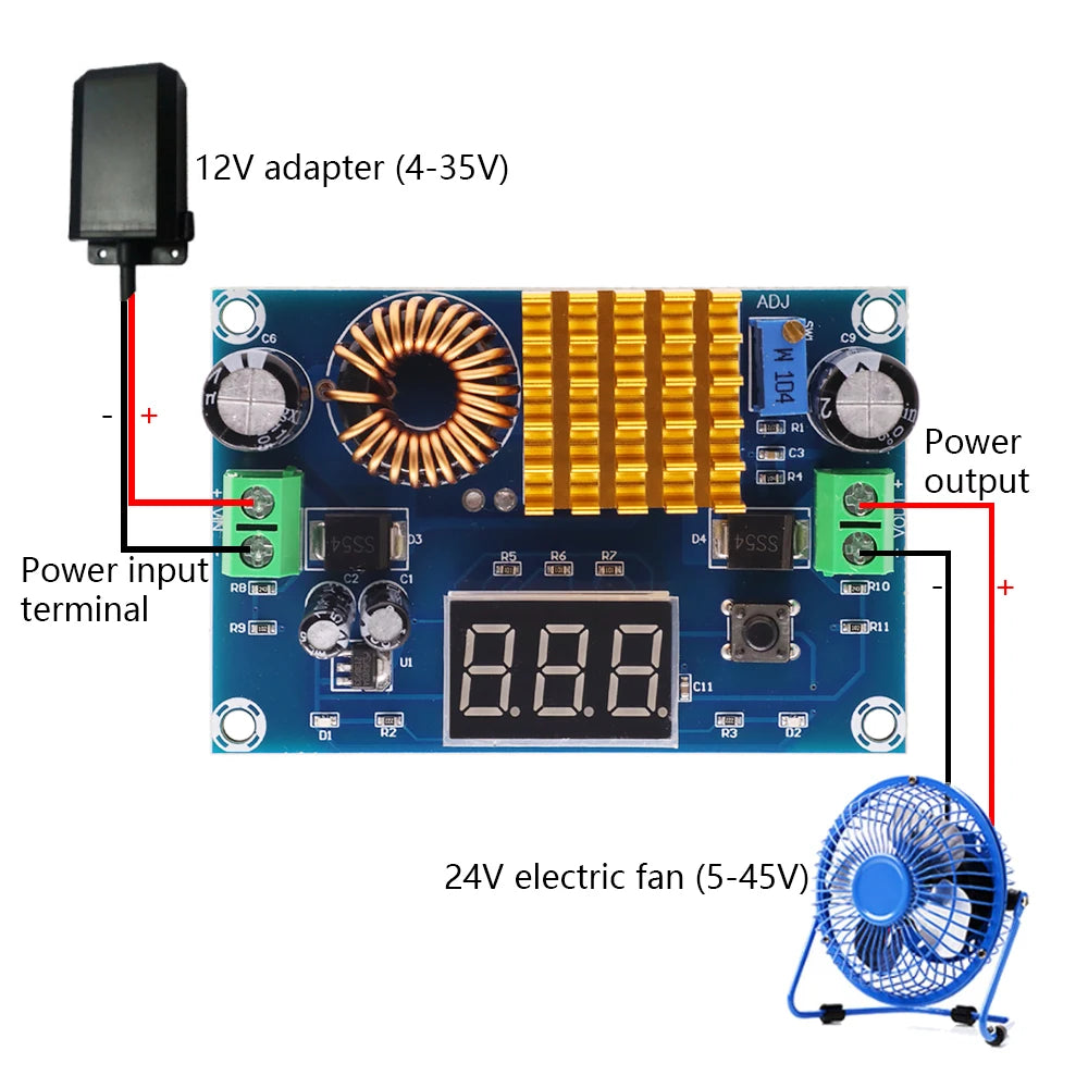 XH-M411 DC 3V-35V to DC 5V-45V Boost Converter Module Voltage Regulator Adjustable Step Up Voltmeter Digital Display Module