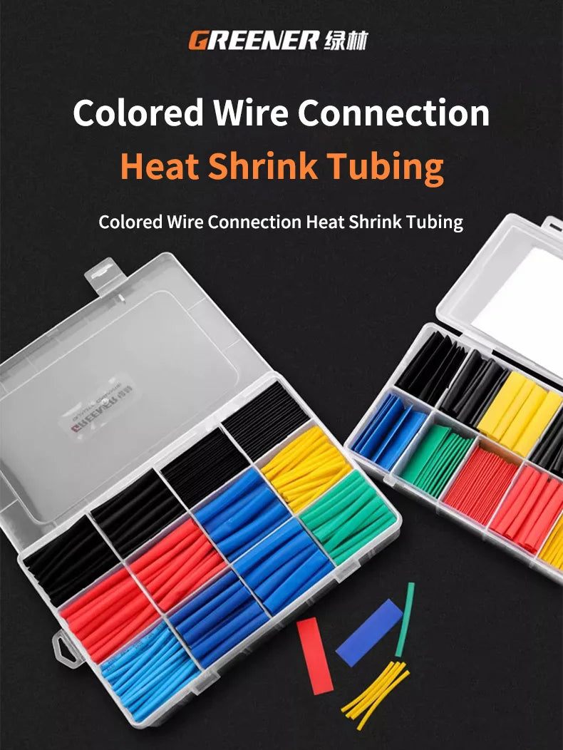 GREENER 127/580/800pcs 2:1 Heat Shrink Tubing Kit Polyolefin Colorful Flame Retardant Waterproof Wire Cable Sleeve For Home DIY