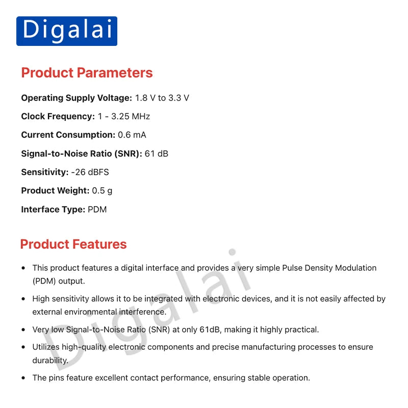 Digalai MP34DT01/MP34DT05 PDM MEMS Microphone Module