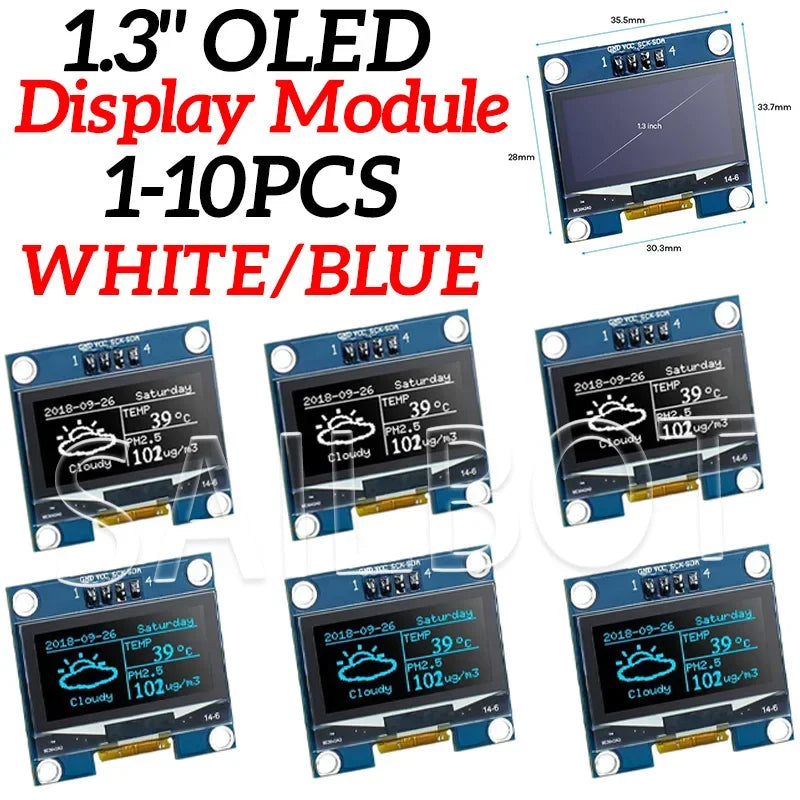 1-10PCS 1.3" OLED Display Module White/Blue Color Drive Chip SH1106 128X64 1.3 inch OLED LCD LED IIC I2C Communicate