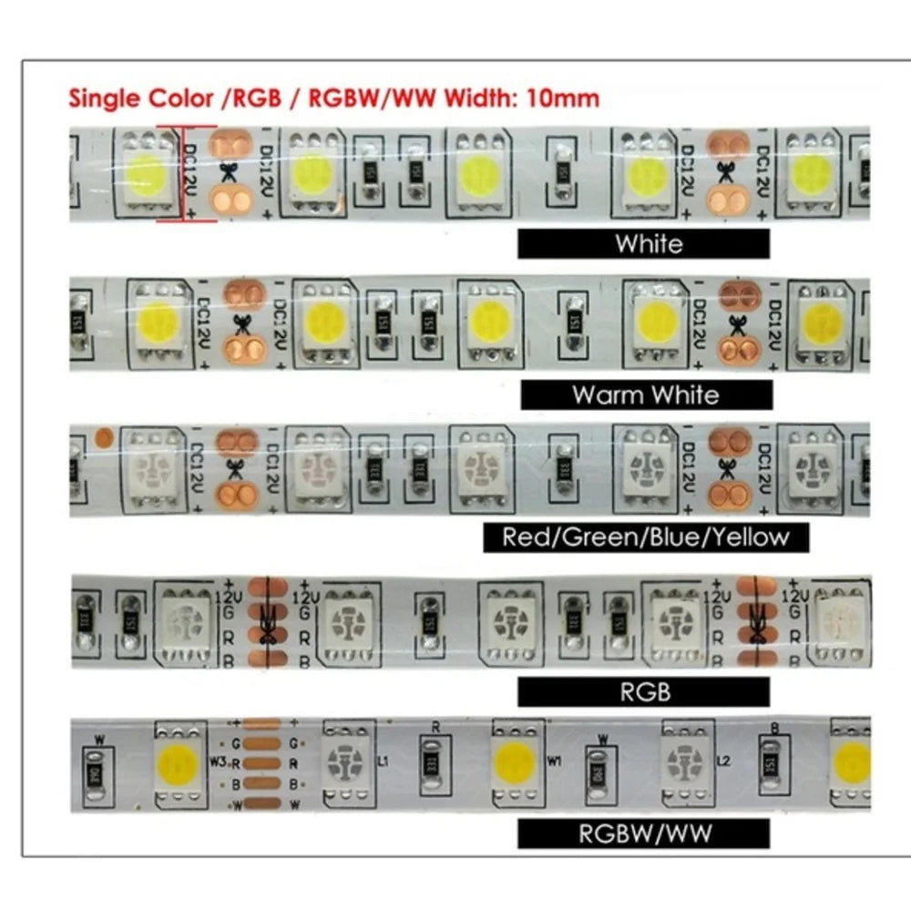 LED Strip 5050 DC 12V 24V RGB Warm White 5 Meter Waterproof Flexible Light Stripe 60LED/MLed Tape Luces Lamp Ribbon Tv Backlight