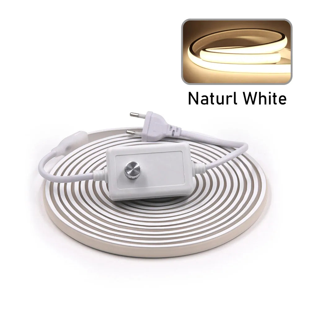 Dimmable COB LED Neon Strip Light 220V Dimmer Switch Power Kit High Density 288 LEDs Linear Lighting IP68 Waterproof Flex Ribbon