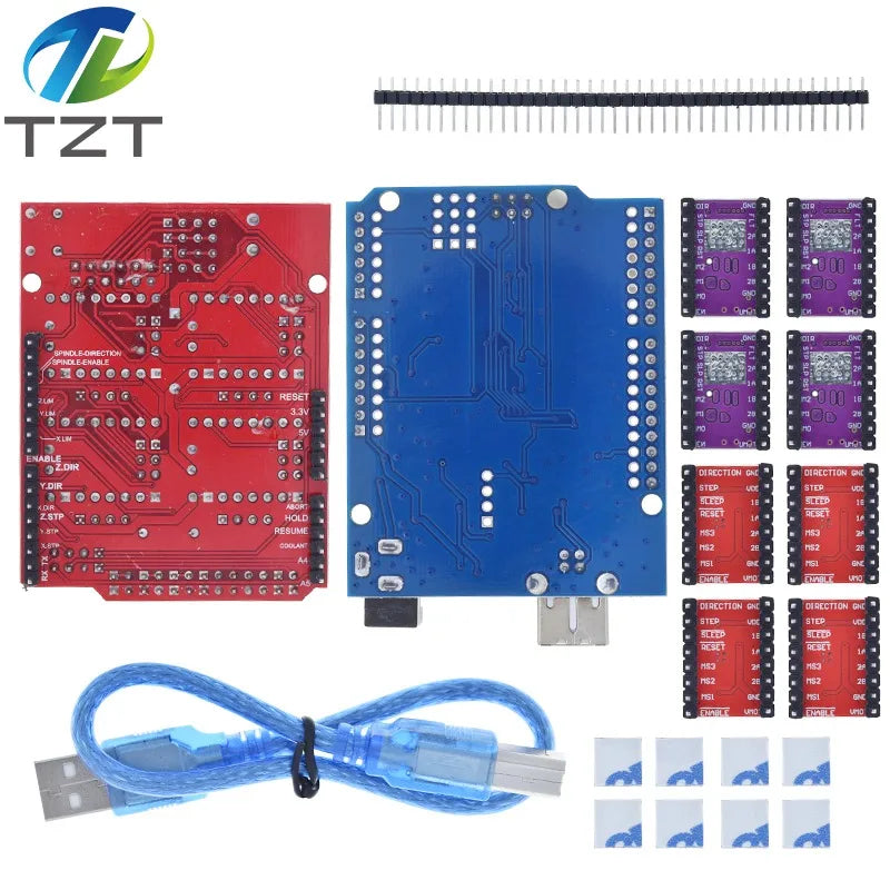 TZTUNO R3 With USB Cable + CNC Shield V3 Engraving Machine 3D Printe+ 4pcs DRV8825 Or A4988 Driver Expansion Board For Arduino