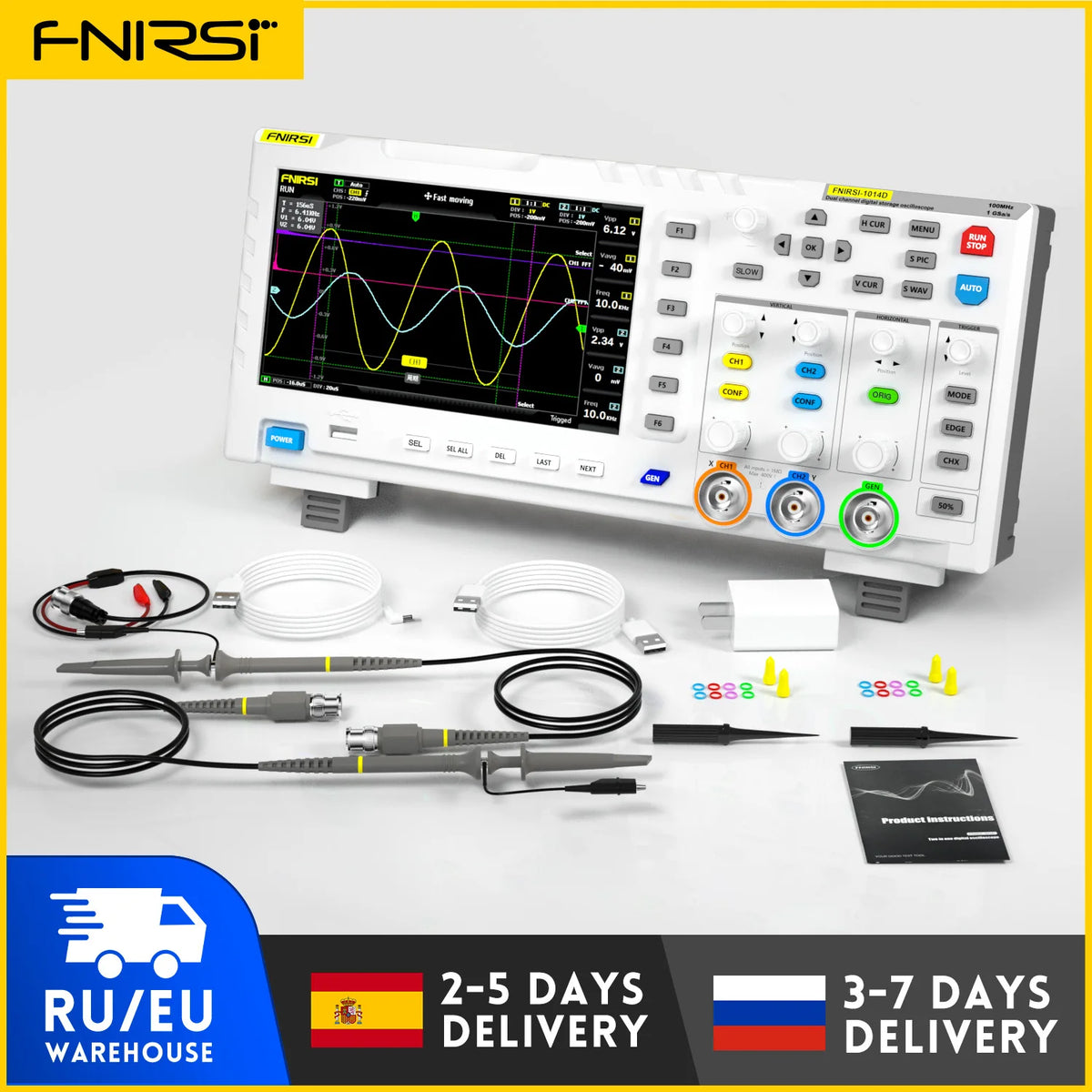 FNIRSI-1014D Dual Channel Desktop Digital Oscilloscope 100MHz* 2 Analog Bandwidth 1GSa/s Sampling Rate 10Mhz  Signal Generator