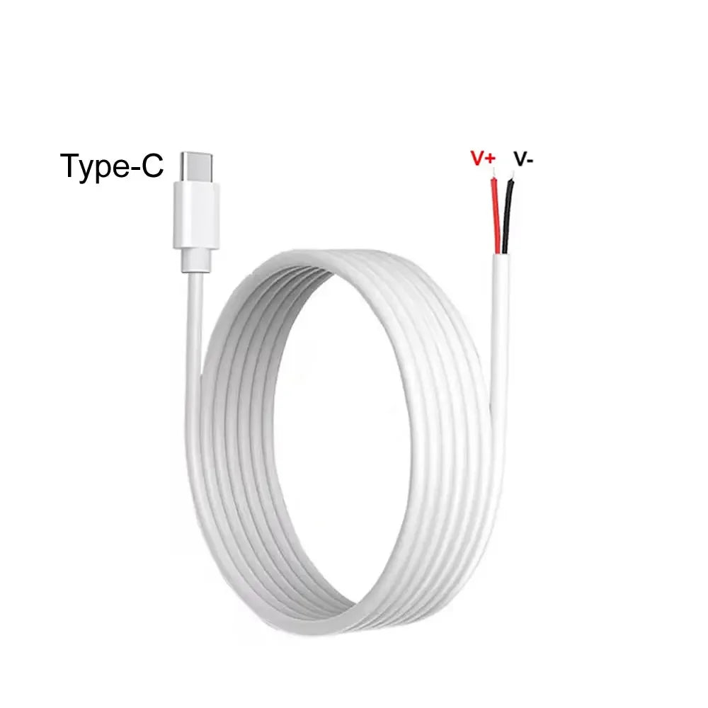 DIY USB C to 2 Pin Bare Wire Open End Power Cable, 5V USB Type C Male Plug 2 Pin Pigtail Cable, for Type C Replacement or Repair