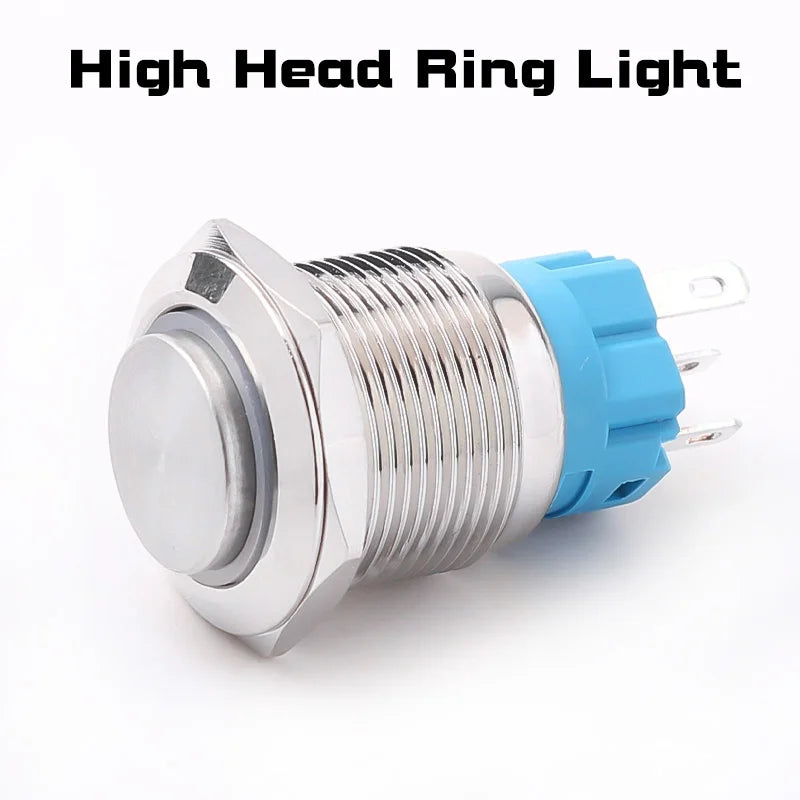 19MM LED Metal Button Switch Stainless Steel 1NO1NC Momentary Latching High Head Lamp Waterproof Button 12V 24V 220V