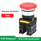 Mushroom Push Button Switch Waterproof Momentary Reset Self Locking Latching 12V 24V 220V 1NO 1NC 2NO 2NC Green/Yellow/White/Red