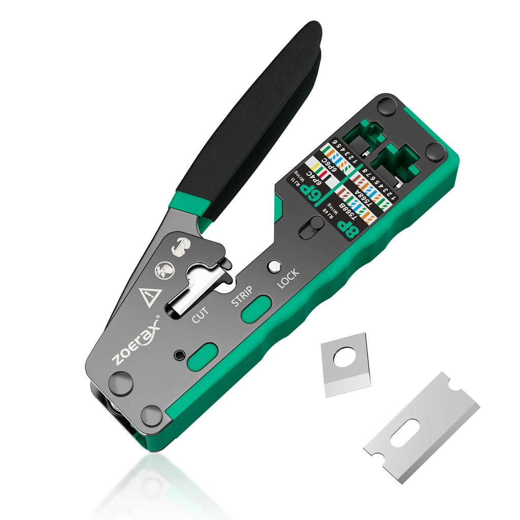 ZOERAX RJ45 CAT6 CAT5E Pass Through Crimp Tool Network Crimping Tool For Cat5 Cat5e Cat6 8P8C Connector with Spare blade