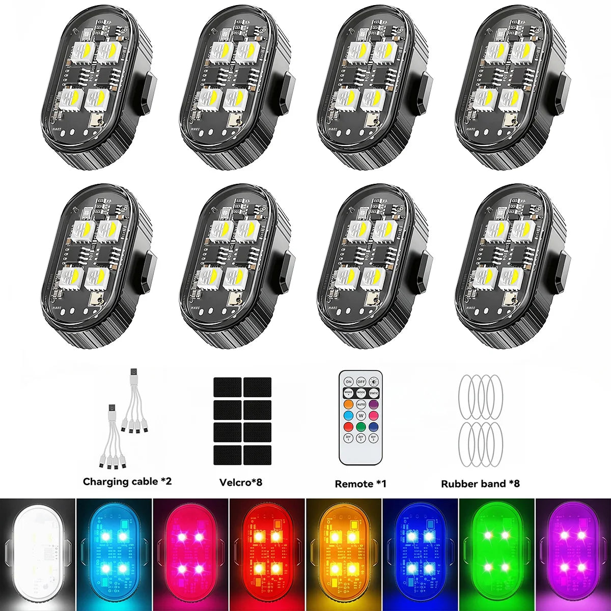 RGB LED Strobe Light Motorcycle LED Flash Wireless Remote Control Aircraft Airplane Helicopter Warning Lights with USB Charging