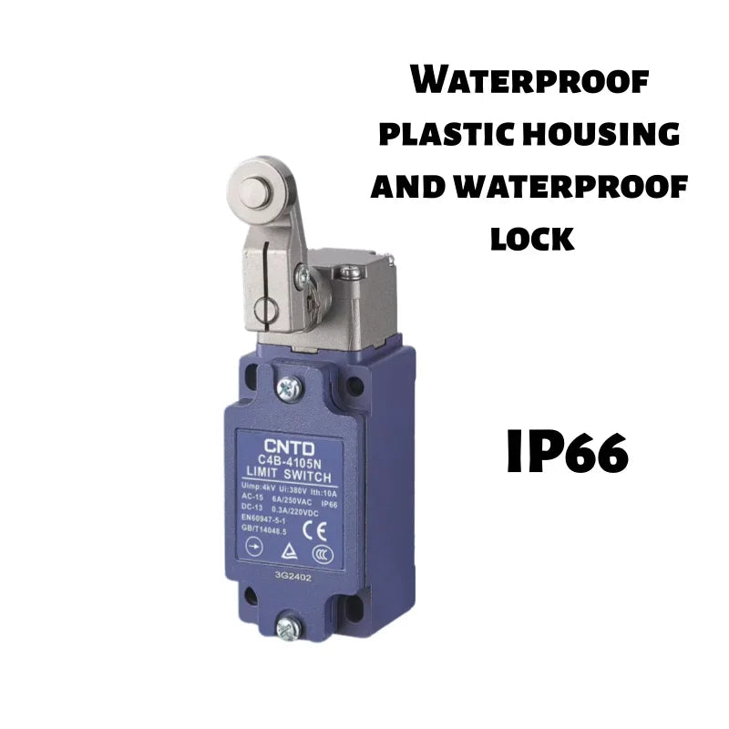 Safety Limit Switch, CNTD C4B‑4105N metal housing 1NO1NC forced disconnect contact, 10A 250VAC IP65, position trigger sensor