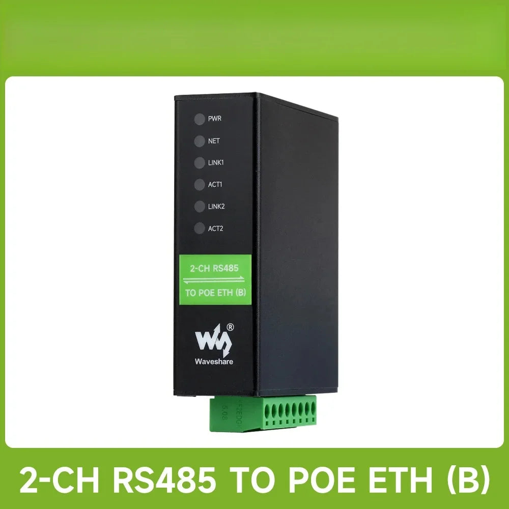Waveshare 2-Ch RS485 To RJ45 Ethernet Serial Server, Dual Channels RS485 Independent Operation, Modbus gateway, MQTT gateway