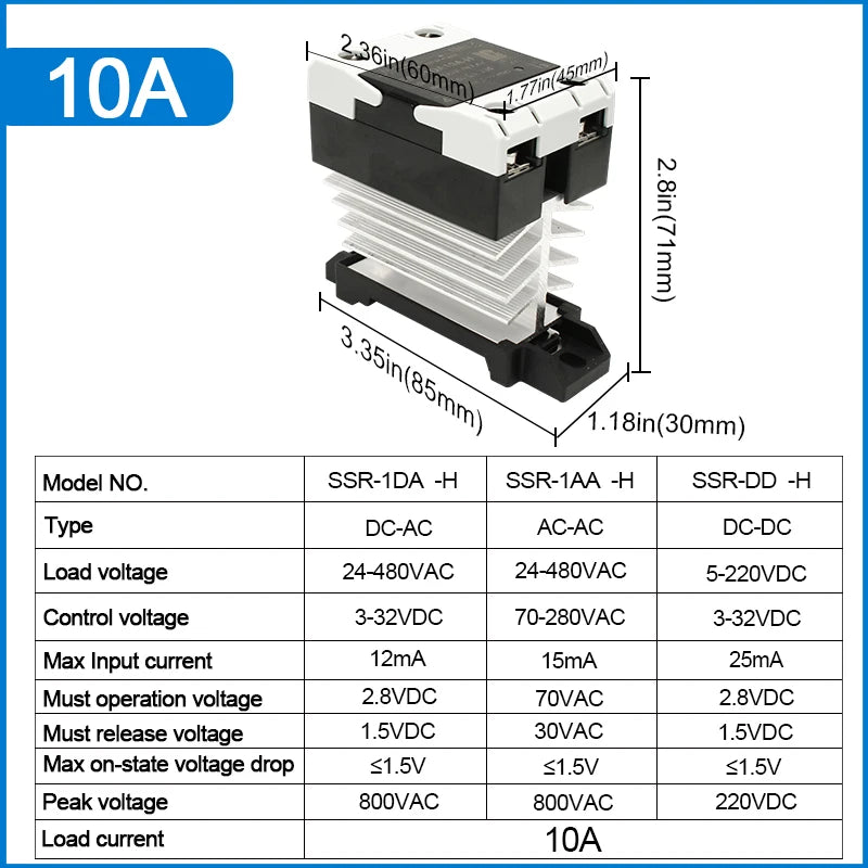 LCTC Solid State Relay Radiator Heat Sink SSR Single Phase DIN Rail 10A 25A 40A 60A 80A 100A 120A DC-AC AC-AA DD Zero Crossing