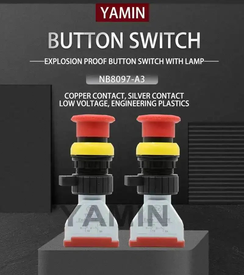 Push Button Switch Explosion-proof Control Latching Lock Rotating Mushroom Head 1NO 1NC Silver Contact
