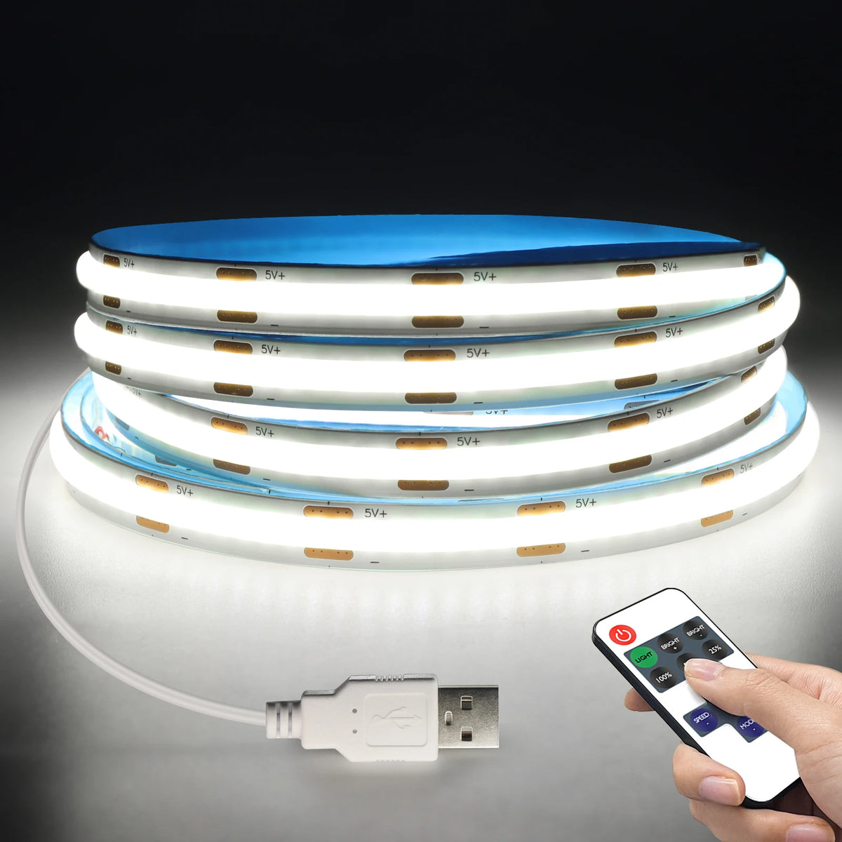 DC5V COB LED Strip with Dimmable Remote Control 2/3/5M White/Warm White COB Strip Light For Indoor Home Cabinet Decor Lighting
