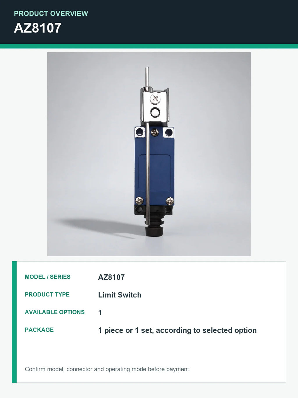 TEZUO AZ8107 IP65 Limit Switch Micro Travel Switch for Industrial Automation