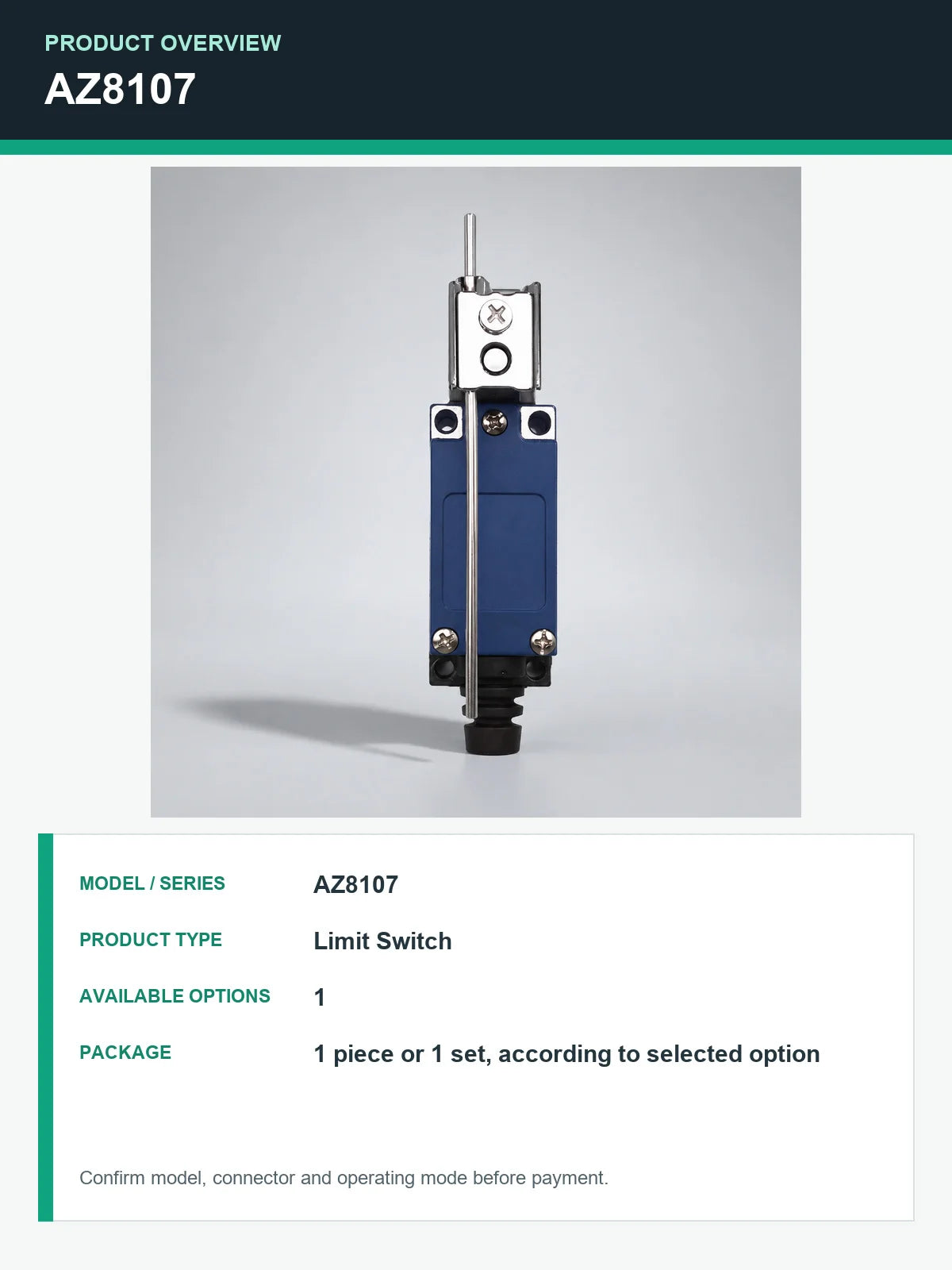 TEZUO AZ8107 IP65 Limit Switch Micro Travel Switch for Industrial Automation