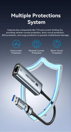 Vention USB A C 2.5G Ethernet Adapter USB 3.0 2500/1000 Mbps Network Card for MacBook iPad USB Lan RJ45 for PC Windows Laptop