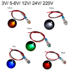 1Pc Dashboard With Wire Red Yellow Blue Green White 6mm 3V 5V 6V 9V 12V 24V 220V LED Metal Indicator Light Signal Lamp
