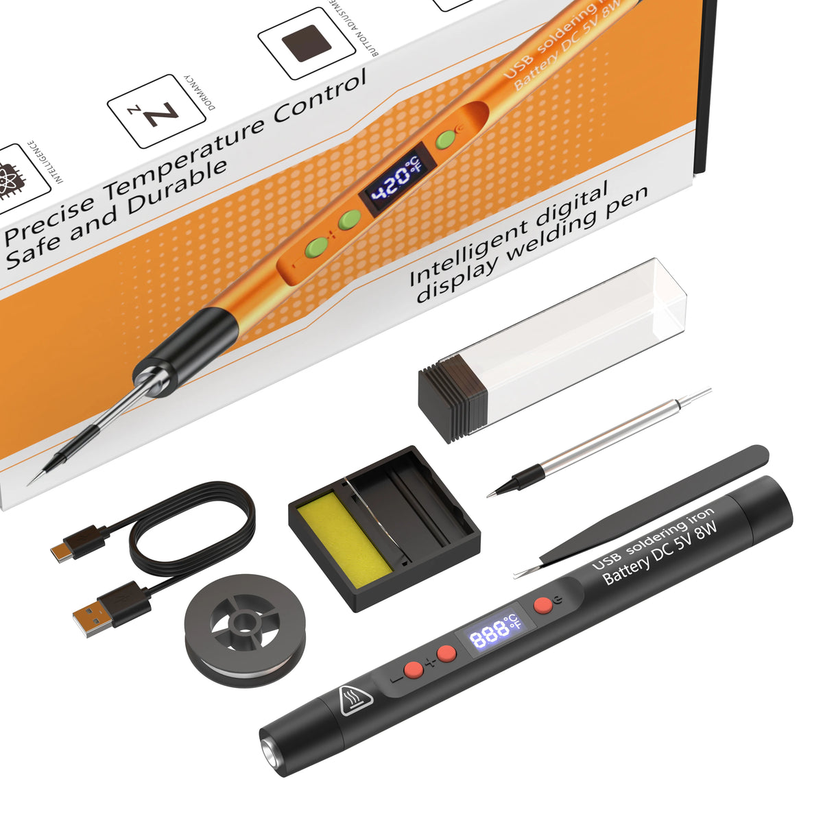 USB Constant Temperature Soldering Iron Welding Set 5V8W Adjustable Temperature Portable Digital Welding Pen Set 600hAn Battery