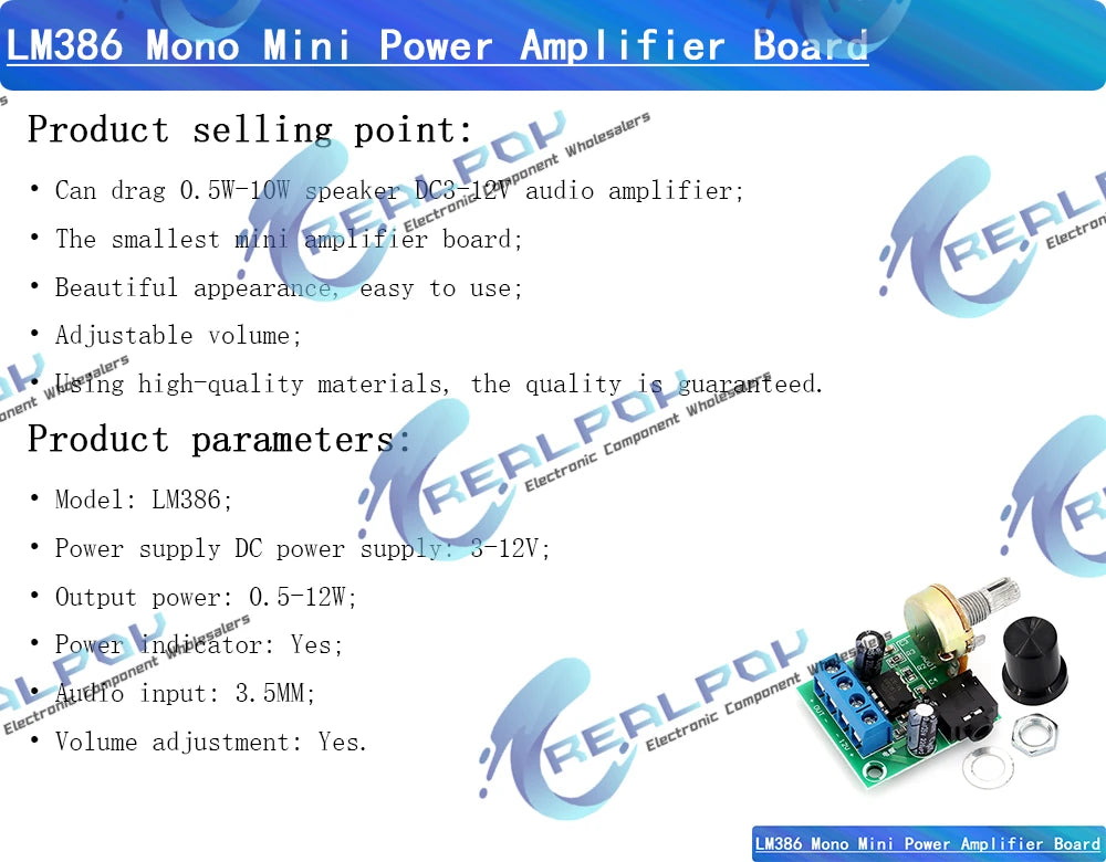 DC 3V-12V LM386 Mono Mini Power Amplifier Board YX1667 Audio Power Amplifier Board Adjustable Volume Mini Power Amplifier Module
