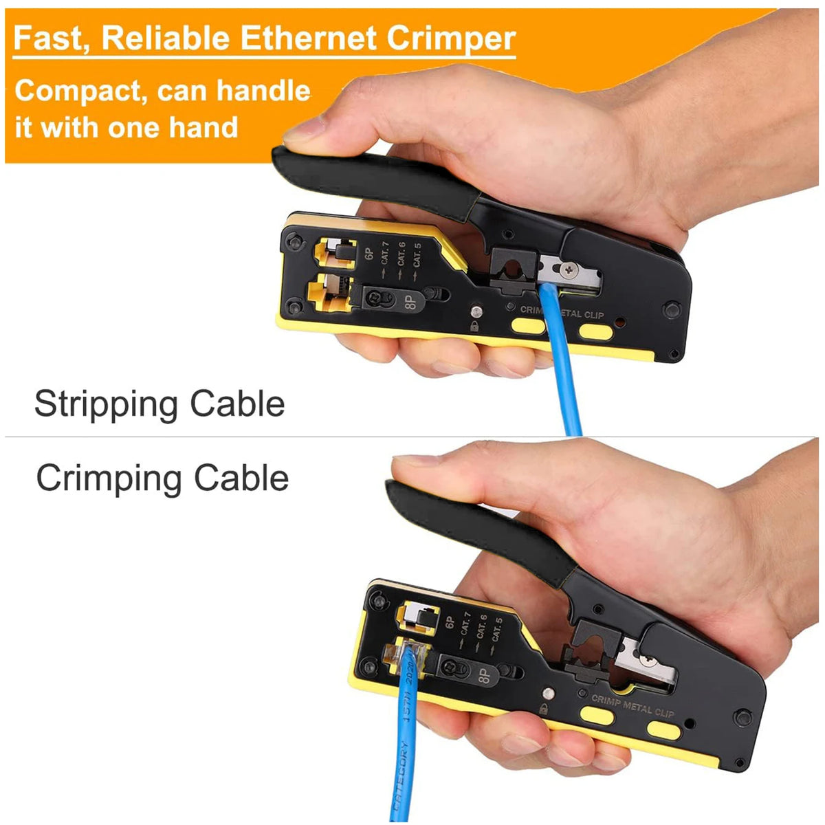 RJ45 Pass Through Crimp Tool, RJ45 Cat5 Cat6 Cat7 Crimping Tool, RJ11 Crimping Tool, Ethernet Network Cable Crimper Stripper
