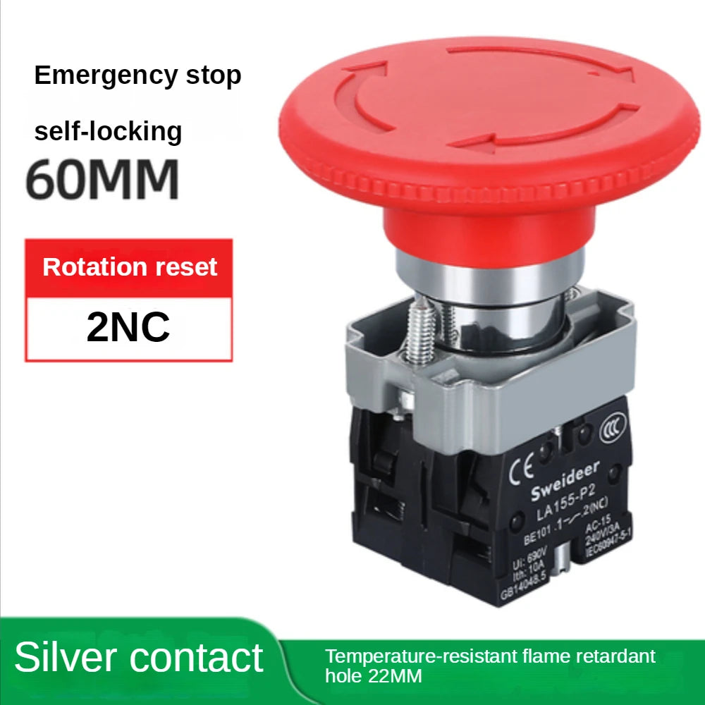 22mm Mushroom Emergency Stop Button Switch XB2-BS542 BS442 BS642 BS142 10A Key Emergency Stop Power Button Switch Starter Switch