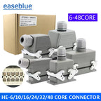 Rectangular Heavy Duty Connectors HDC HE 4 6 8 10 16 20 24 32 48 Core Pin 16A Waterproof Aviation Plug Top Side Line Connector