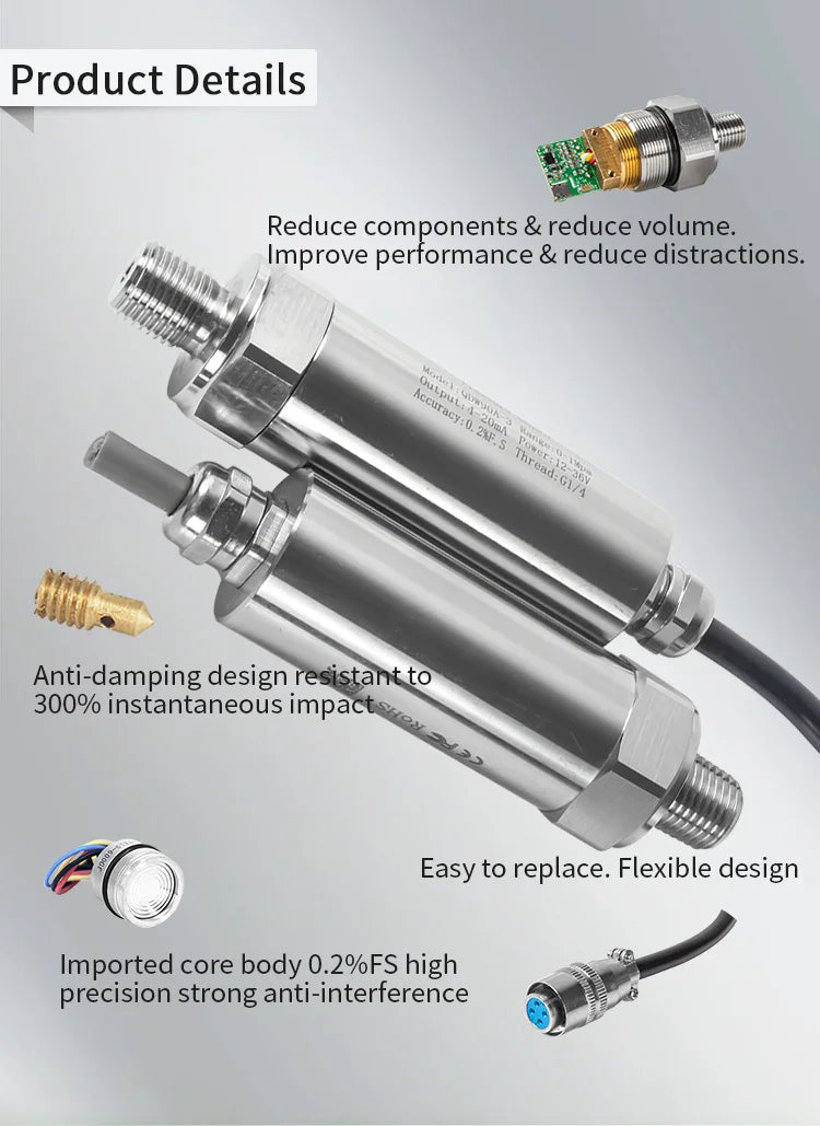 NPT1/4 Pressure Sensor 4-20mA 0-10V 0-600bar Direct Lead Pressure Treansducer IP67 Direct Lead Pressure Transmitter 100bar 50bar