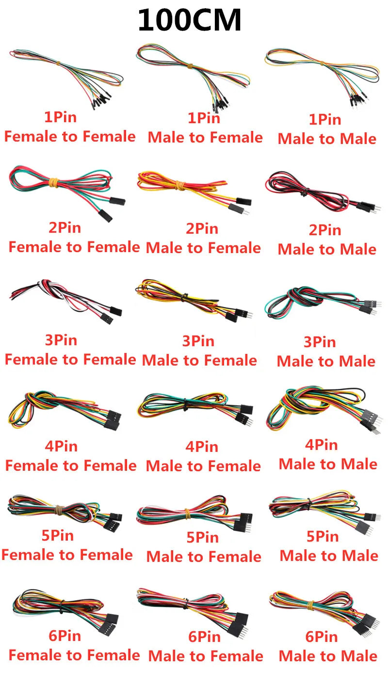 10PCS 2.54MM Pitch Wire Dupont Line Female to Female 1P2 3 4 5 6 Pin Dupont Cable Connector JUMPER Cable Wire for PCB 3D Printer