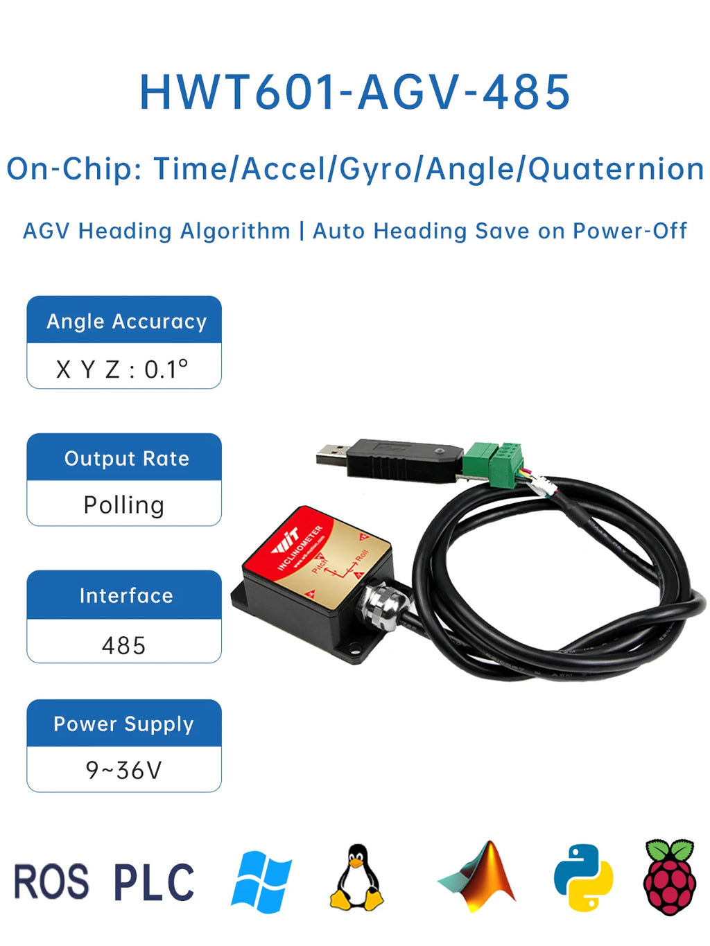 WitMotion HWT101CT High Precision Z-Axis Gyroscope Angle Sensor MEMS Inclinometer axis no drift Module for Robot ROS Drone AGV