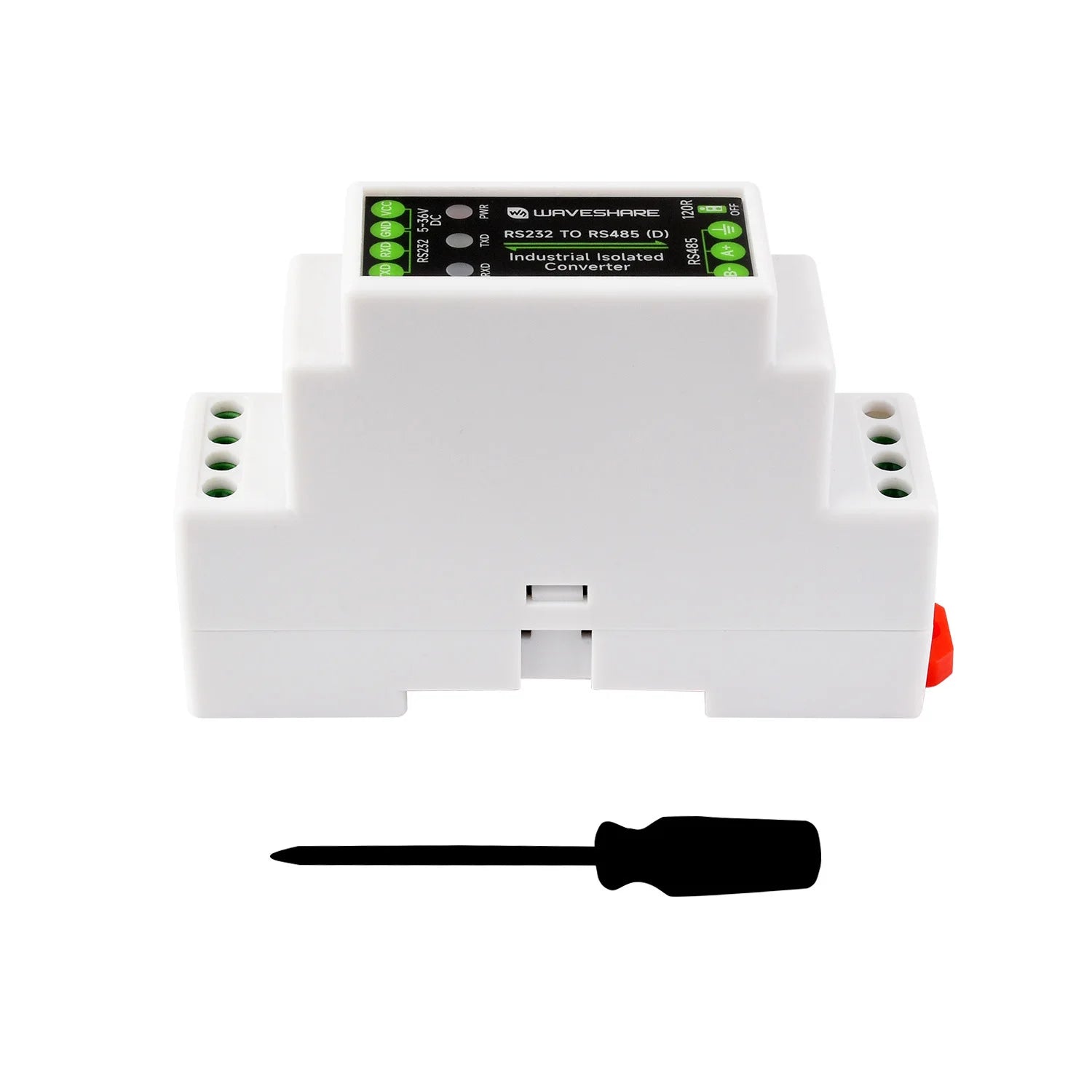 Waveshare RS232 To RS485 Converter (B), Active Digital Isolator, Rail-Mount support, 600W Lightningproof & Anti-Surge 6~36V DC
